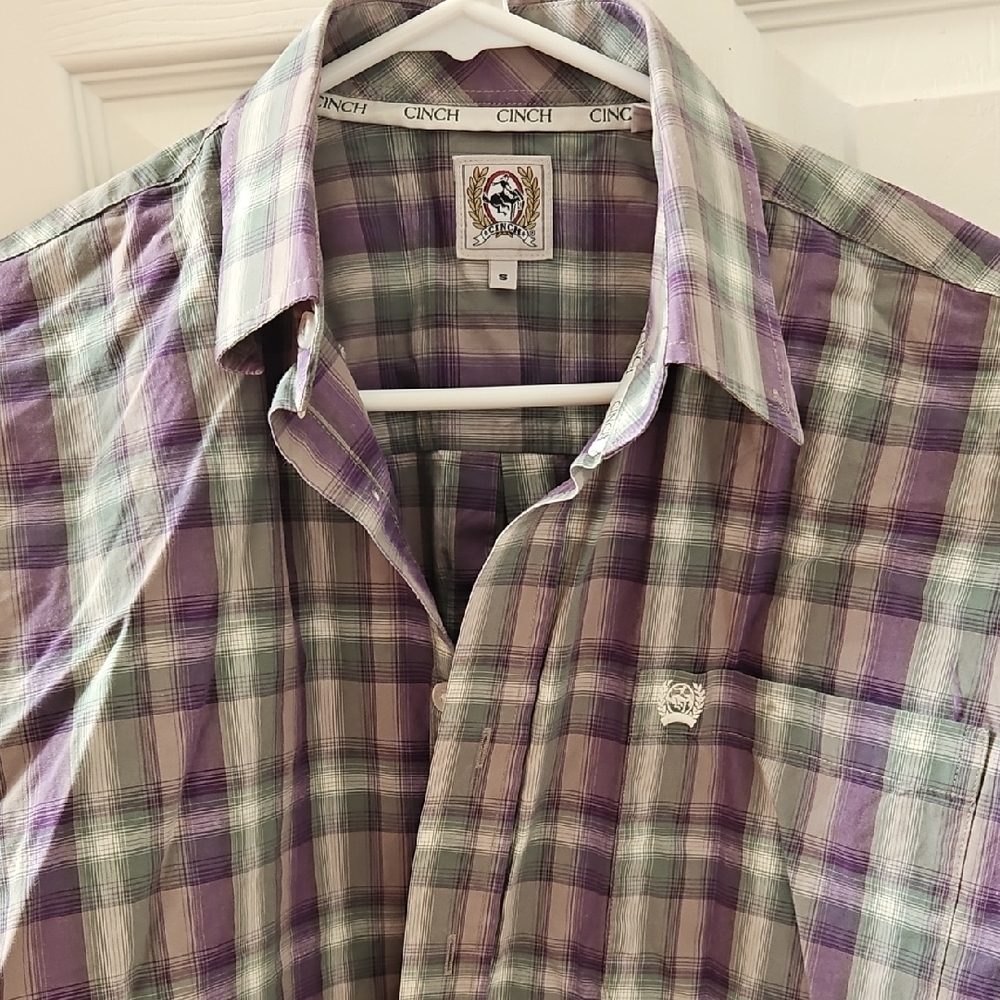 Cinch Purple and Green Casual Button Down Shirt